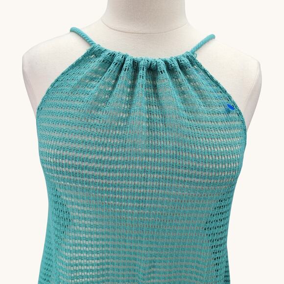 NWT Haute Hippie Women’s L Aqua Crochet Halter Maxi Dress Boho Swimsuit Cover Up - Picture 2 of 10